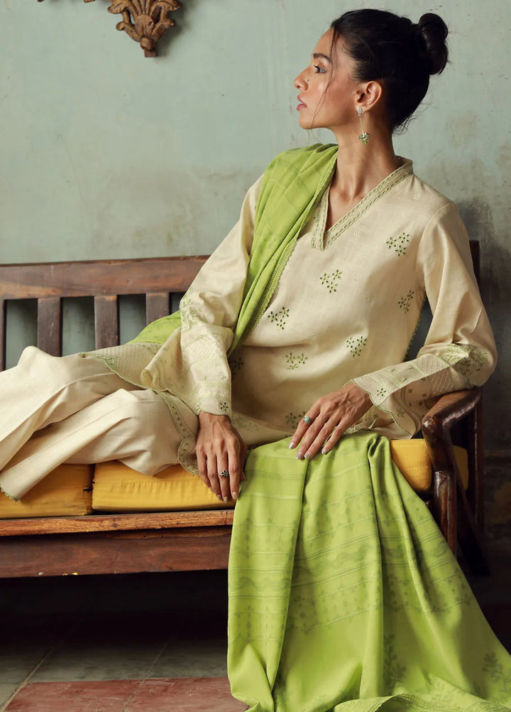 Sahar Embroidered Cross Hatch Suit Unstitched 3 Piece SHR24 CH-E-V1-24-04 Clover Cascade - Winter Collection