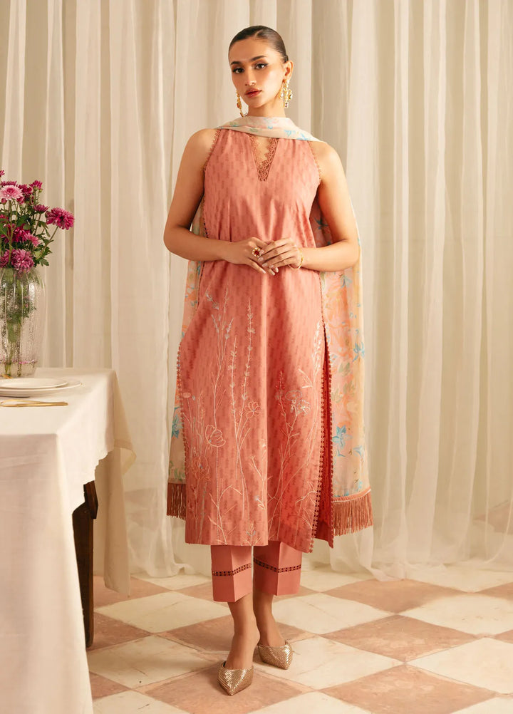 Sahar Embroidered Jacquard Suit Unstitched 3 Piece FL-V1-S25-03 Peach Blossom - Festive Collection