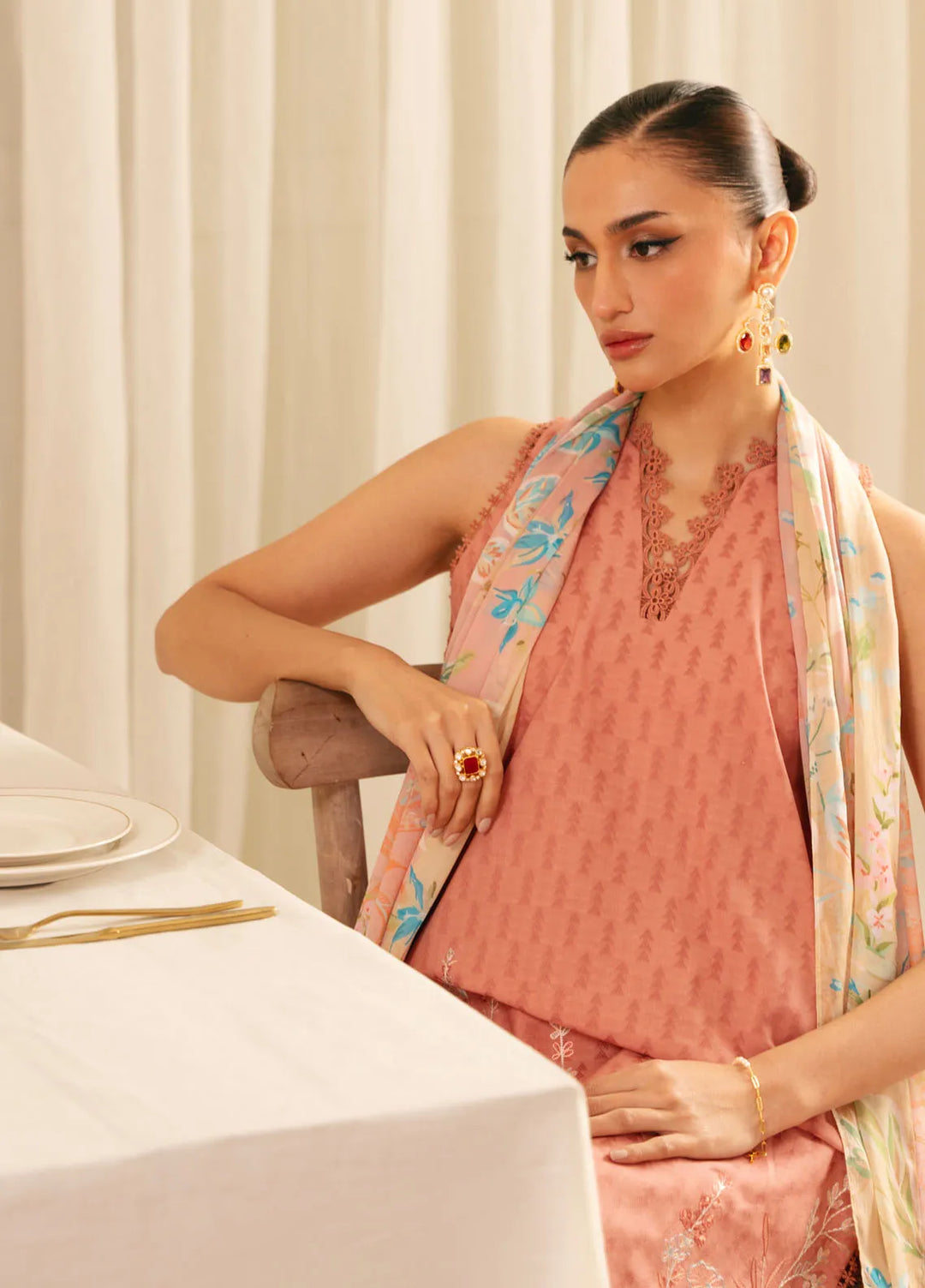 Sahar Embroidered Jacquard Suit Unstitched 3 Piece FL-V1-S25-03 Peach Blossom - Festive Collection