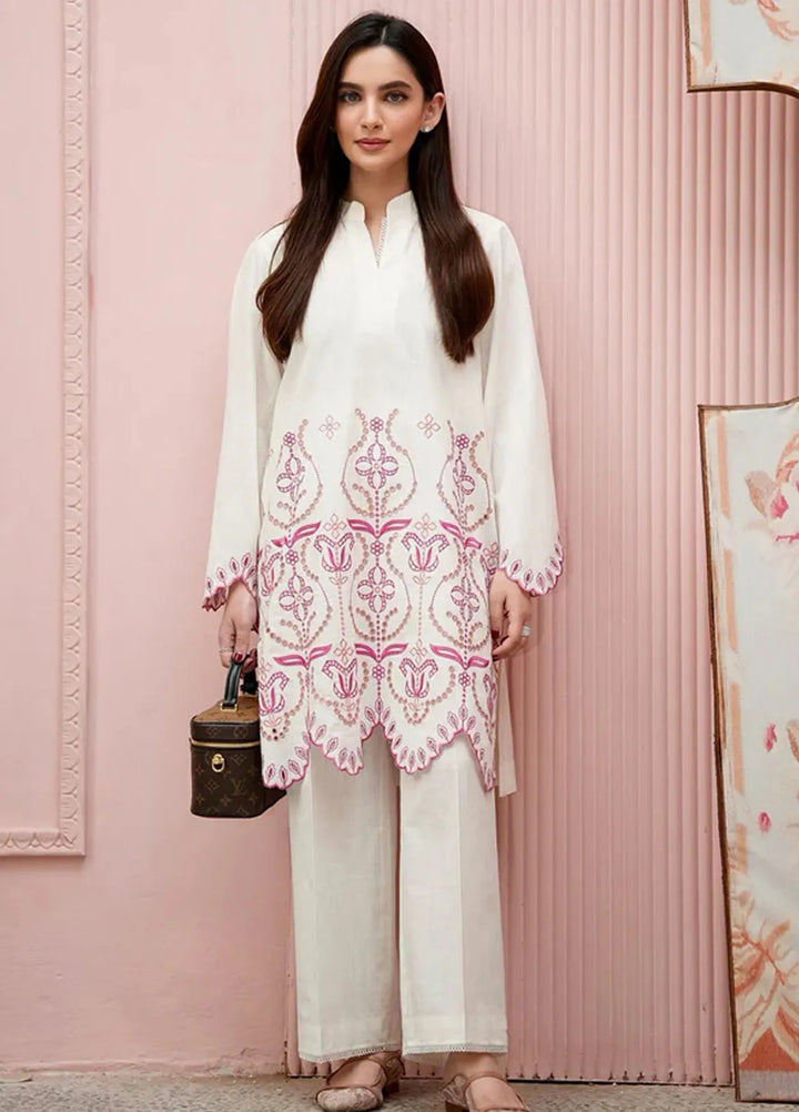 Sahar Pret Embroidered Cross Slub 2 Piece Suit AWCH-24-RR-V1-03 Vanilla Veil