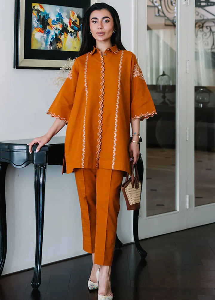Sahar Pret Embroidered Slub Khaddar 2 Piece Suit AWEK-RR-V1-03 Saffron Sunset
