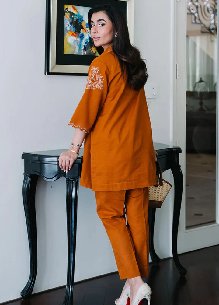 Sahar Pret Embroidered Slub Khaddar 2 Piece Suit AWEK-RR-V1-03 Saffron Sunset