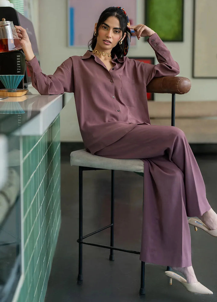 Sahar Pret Casual Cotton Crepe 2 Piece Suit SSCR-RR-06 Mulberry