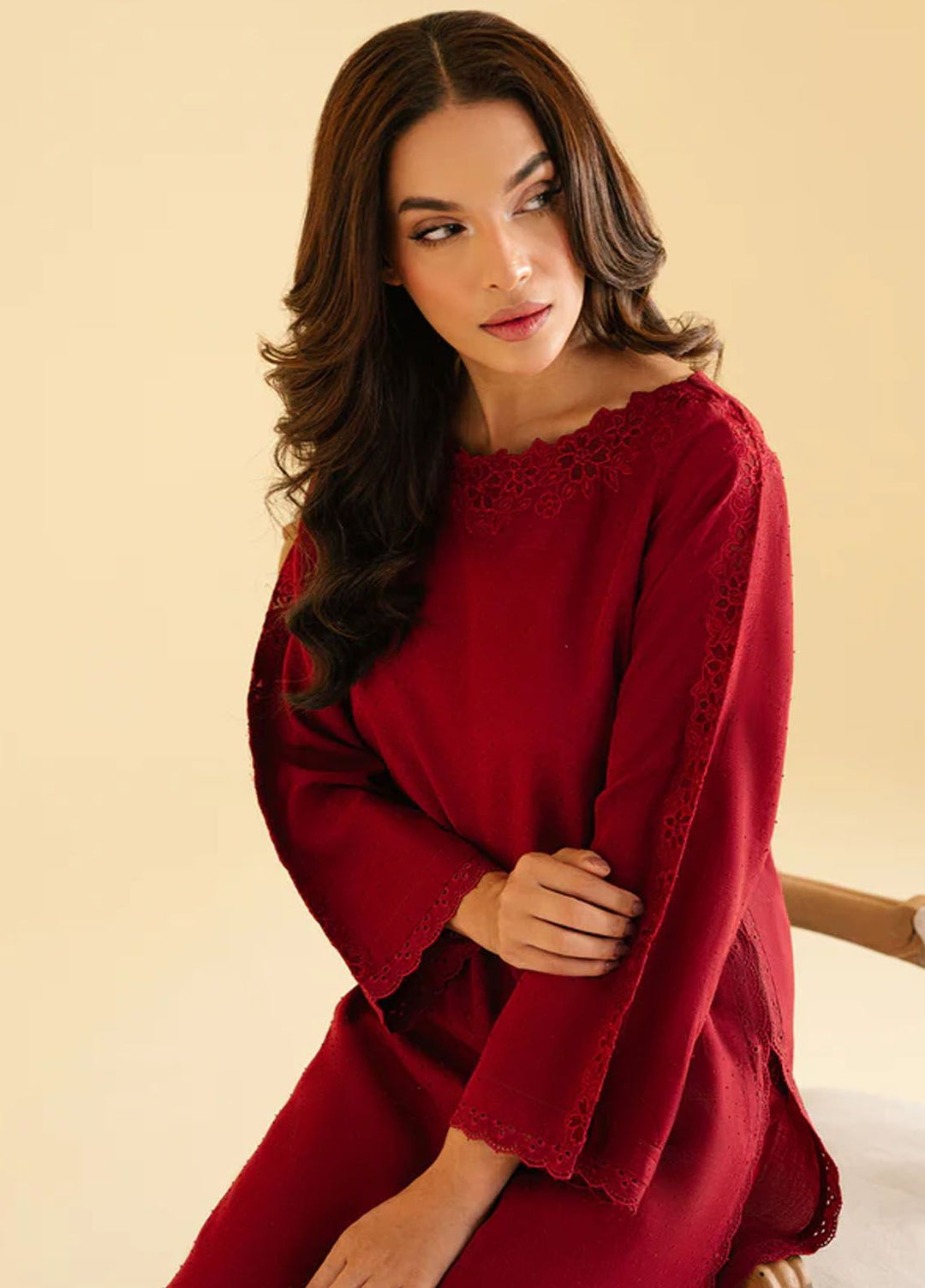 Sahar Pret Casual Jacquard 2 Piece Suit SAWMC-V1-01 Rose garden