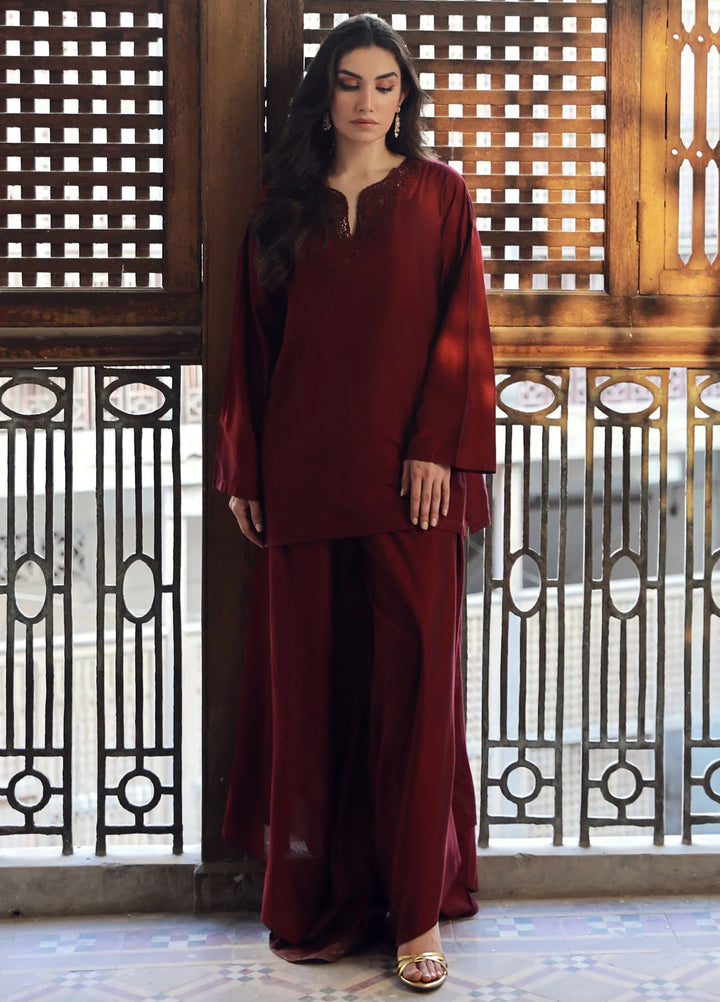 Sahar Pret Embroidered Cotton Silk 2 Piece Suit SSCS-SD-03 Ruby Glow