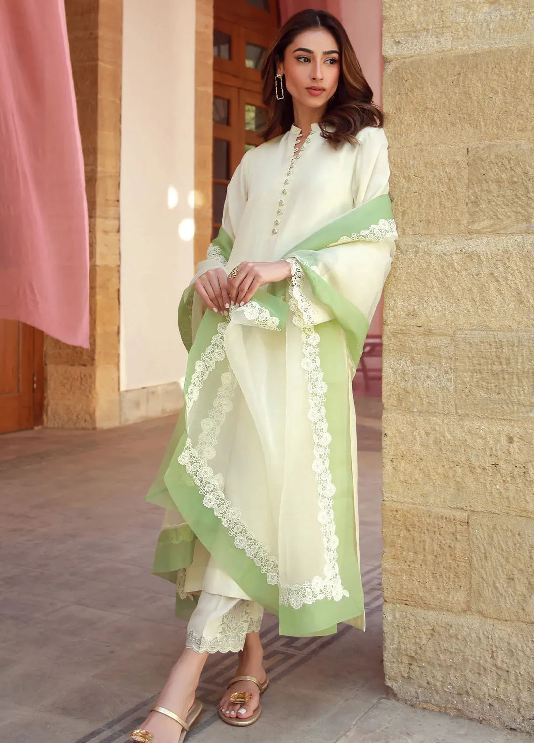 Sahar Pret Embroidered Raw Silk 3 Piece Suit SSSF-RK-06 Ivory Meadow