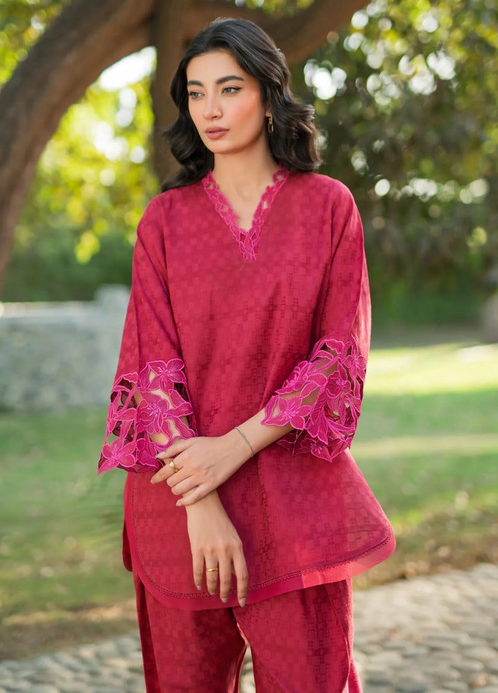 Sahar Pret Embroidered Self Jacquard 2 Piece Suit SSFT-RK-V1-03 Magenta Muse