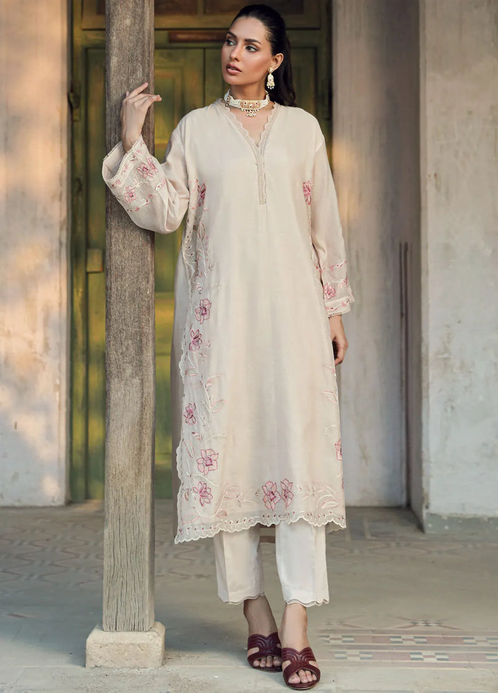 Sahar Pret Embroidered Silk 3 Piece Suit SSCSE-RR-04 Beige Bloom