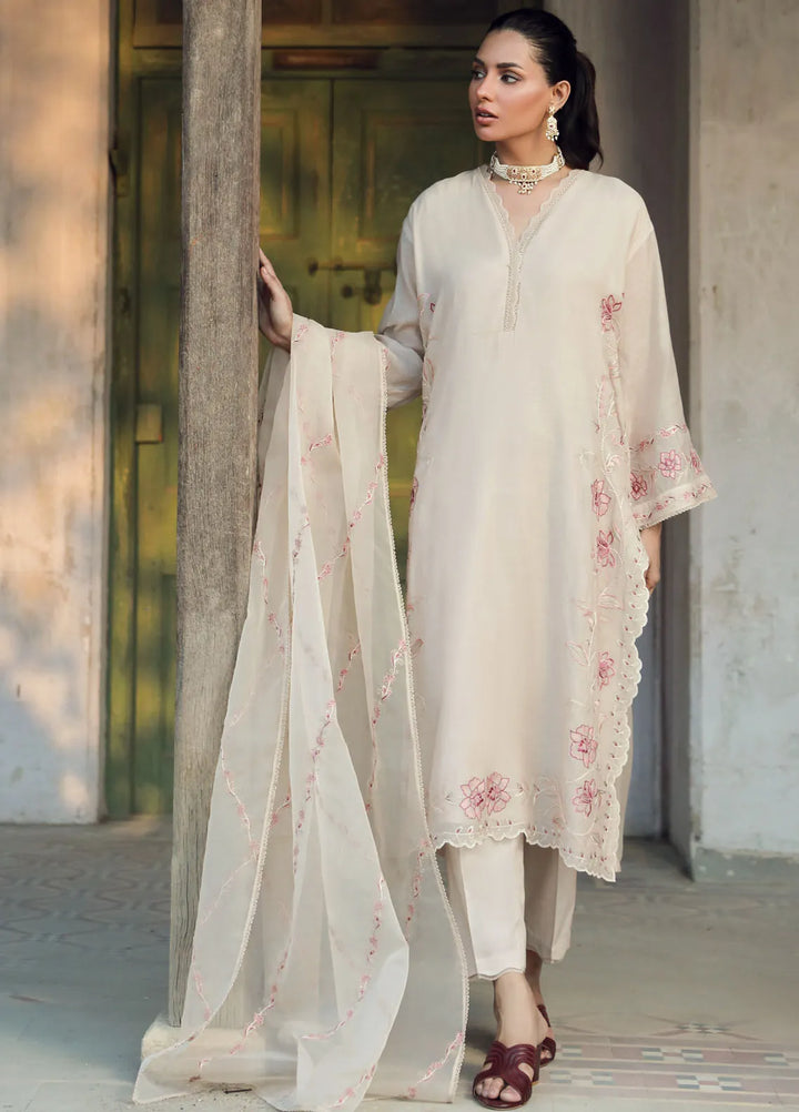 Sahar Pret Embroidered Silk 3 Piece Suit SSCSE-RR-04 Beige Bloom