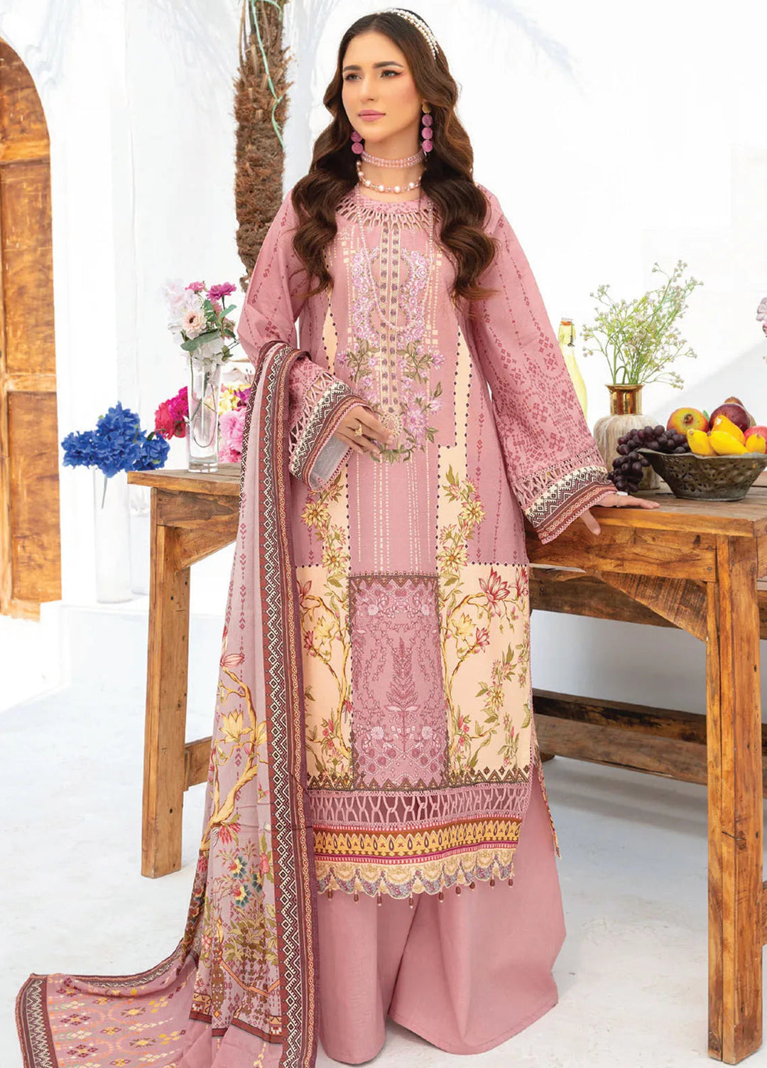 Saira Bano By Humdum Embroidered Lawn Suit Unstitched 3 Piece HD24S D-01 - Summer Collection