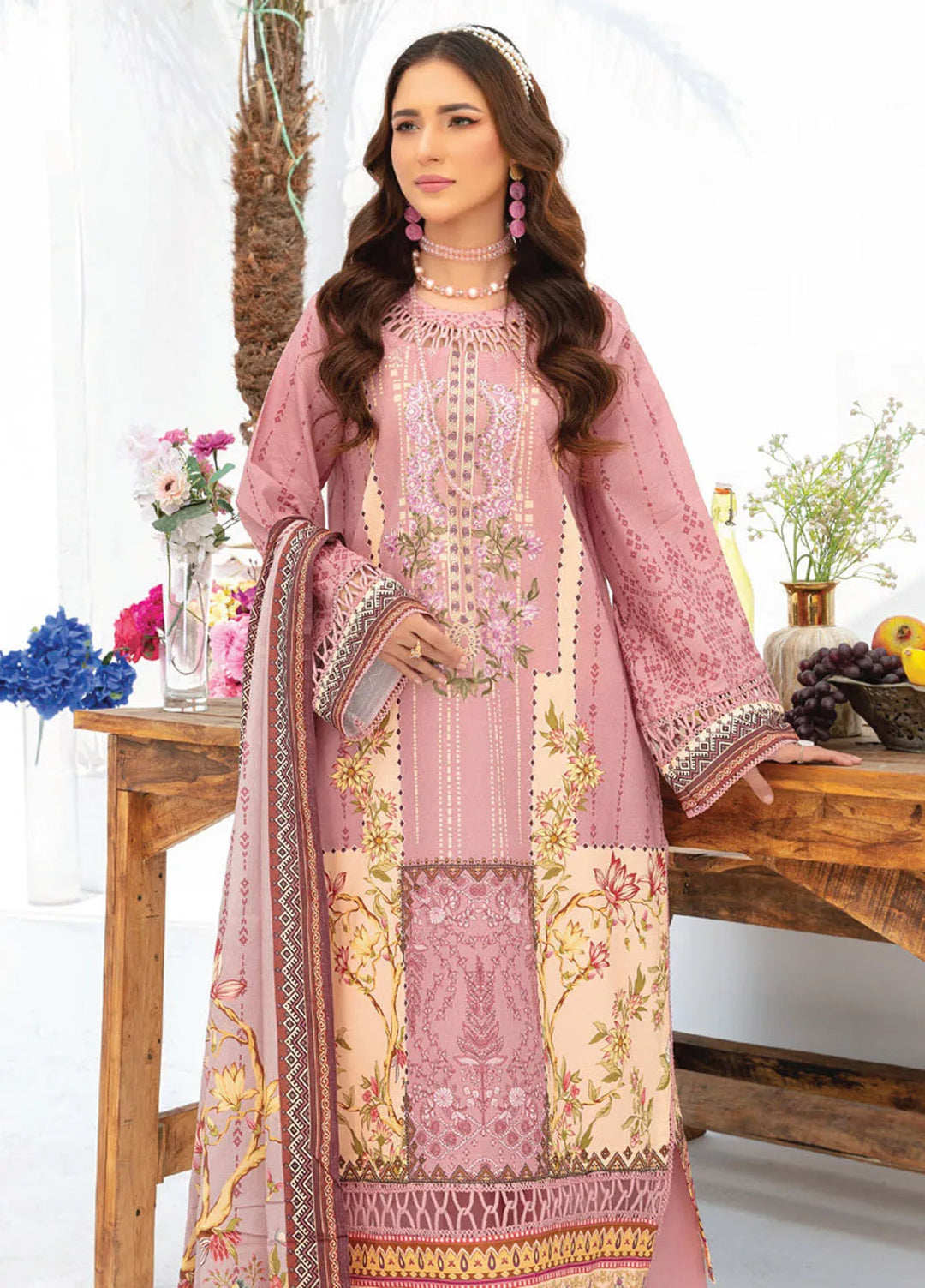 Saira Bano By Humdum Embroidered Lawn Suit Unstitched 3 Piece HD24S D-01 - Summer Collection