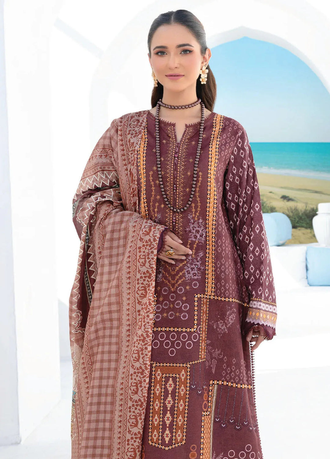 Saira Bano By Humdum Embroidered Lawn Suit Unstitched 3 Piece HD24S D-07 - Summer Collection