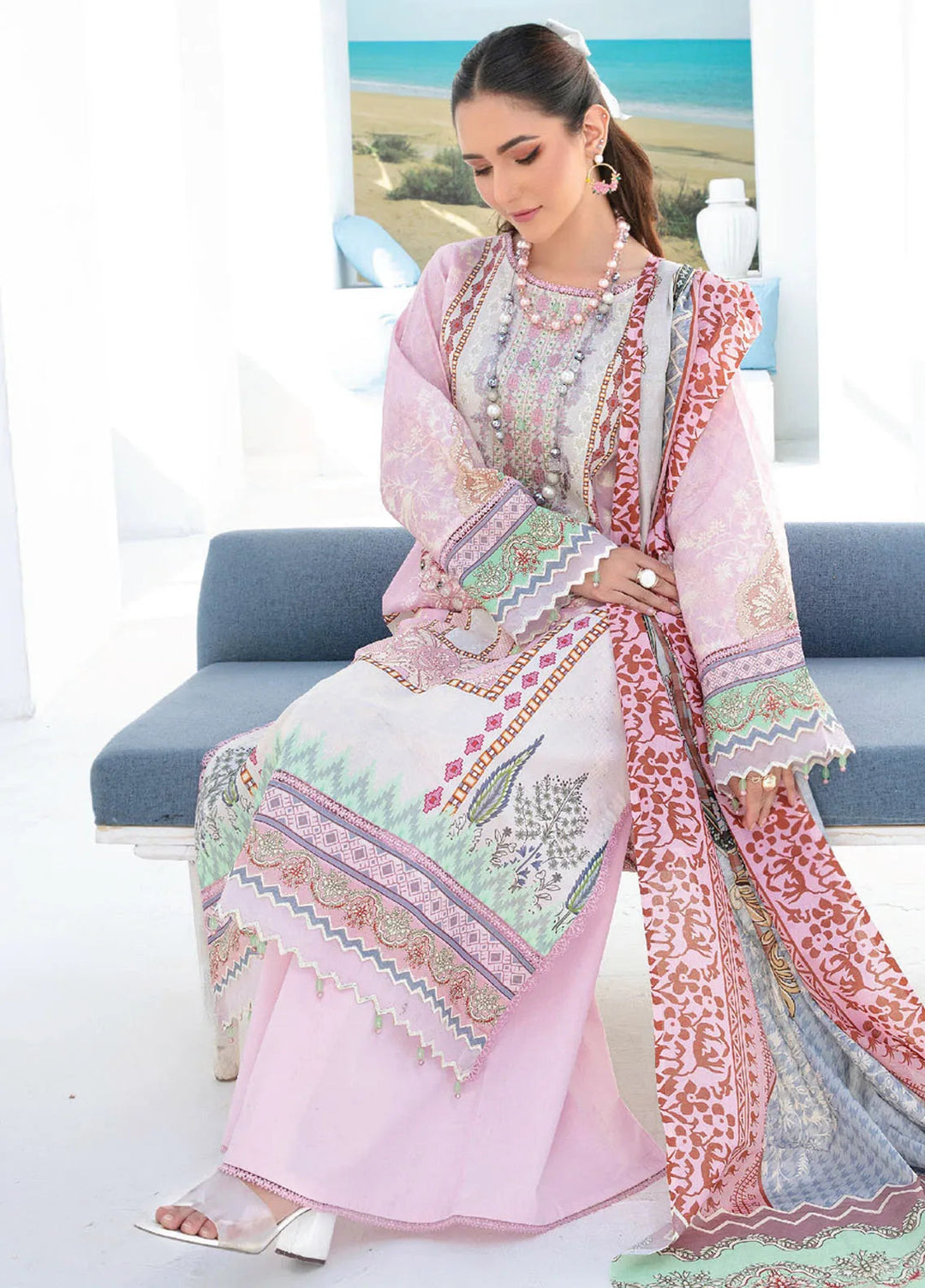 Saira Bano By Humdum Embroidered Lawn Suit Unstitched 3 Piece HD24S D-08 - Summer Collection