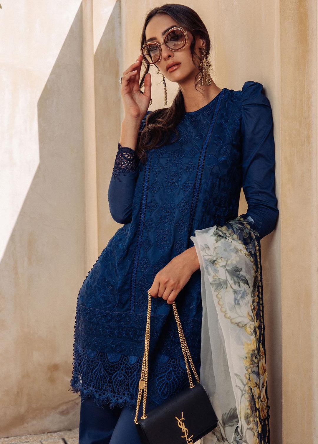 Saira Rizwan Embroidered Lawn Suits Unstitched 3 Piece SR23L SR-08 Iris - Luxury Collection
