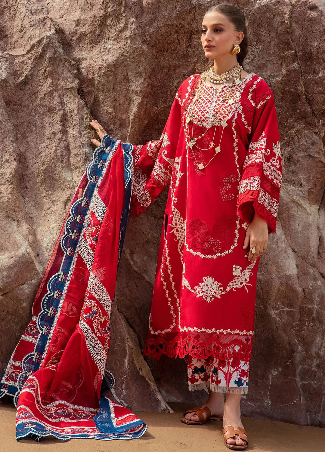 Saira Shakira Embroidered Lawn Suits Unstitched 3 Piece SSR24C Stars of Fire-Flame red - Summer Collection