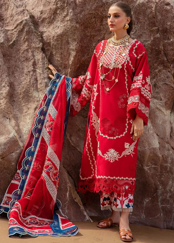Saira Shakira Embroidered Lawn Suits Unstitched 3 Piece SSR24C Stars of Fire-Flame red - Summer Collection