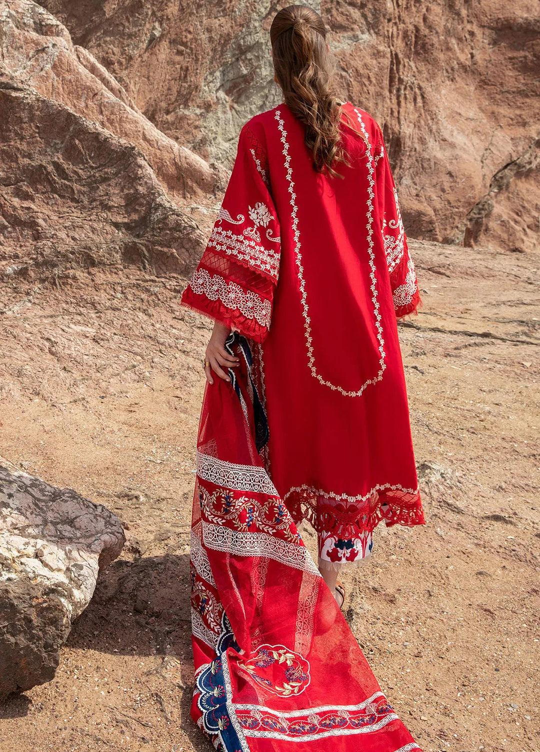 Saira Shakira Embroidered Lawn Suits Unstitched 3 Piece SSR24C Stars of Fire-Flame red - Summer Collection