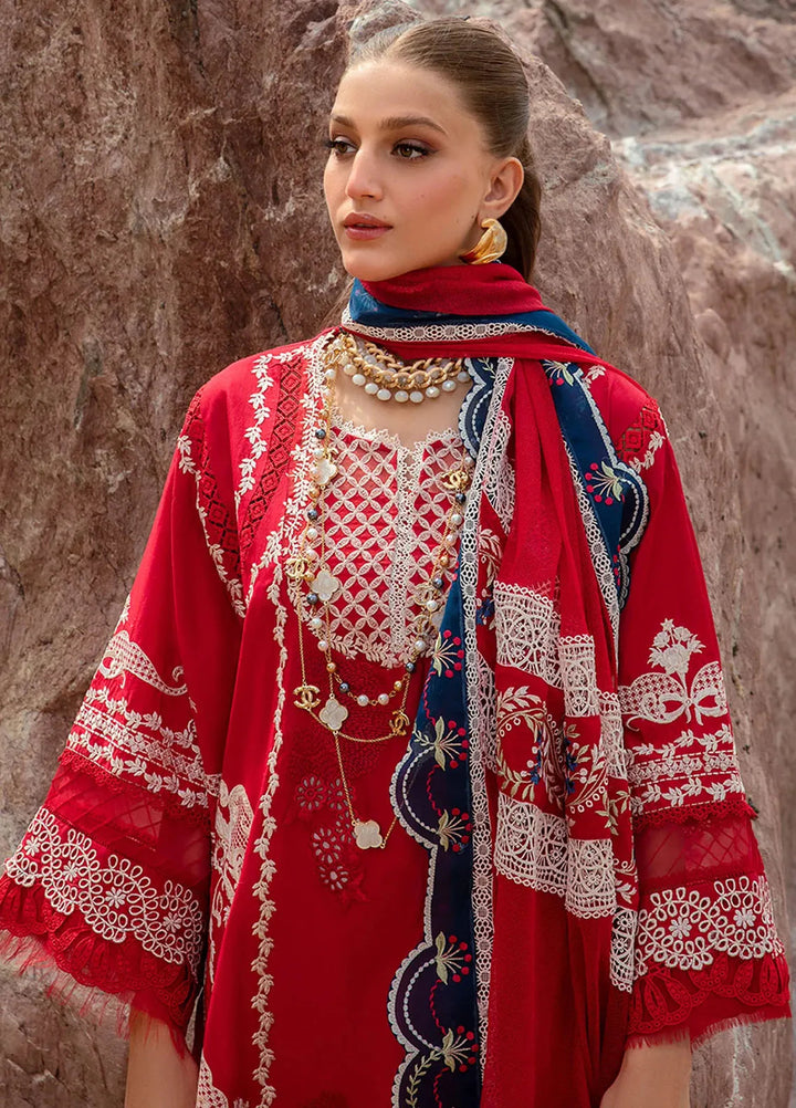 Saira Shakira Embroidered Lawn Suits Unstitched 3 Piece SSR24C Stars of Fire-Flame red - Summer Collection