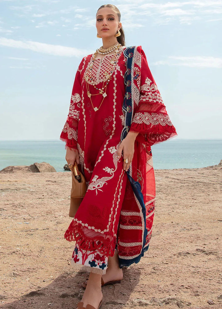 Saira Shakira Embroidered Lawn Suits Unstitched 3 Piece SSR24C Stars of Fire-Flame red - Summer Collection