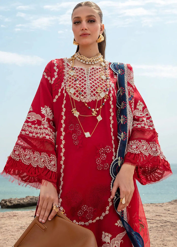 Saira Shakira Embroidered Lawn Suits Unstitched 3 Piece SSR24C Stars of Fire-Flame red - Summer Collection