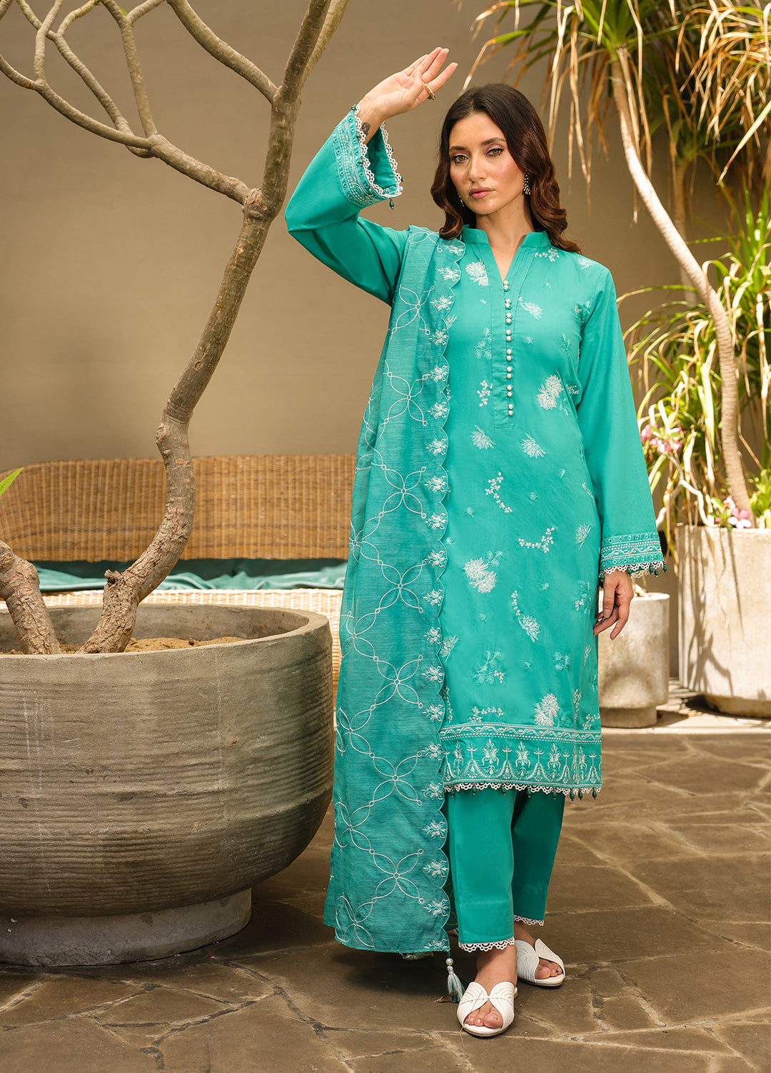 Salitex Embroidered Lawn Suits Unstitched 3 Piece SUNS7ALM051UT - Summer Collection