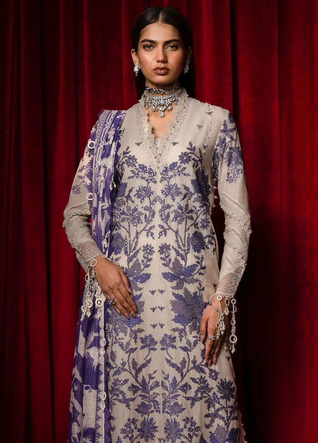 Sana Safinaz Embroidered Lawn Suits Unstitched 3 Piece SS24UL 8B - Luxury Collection