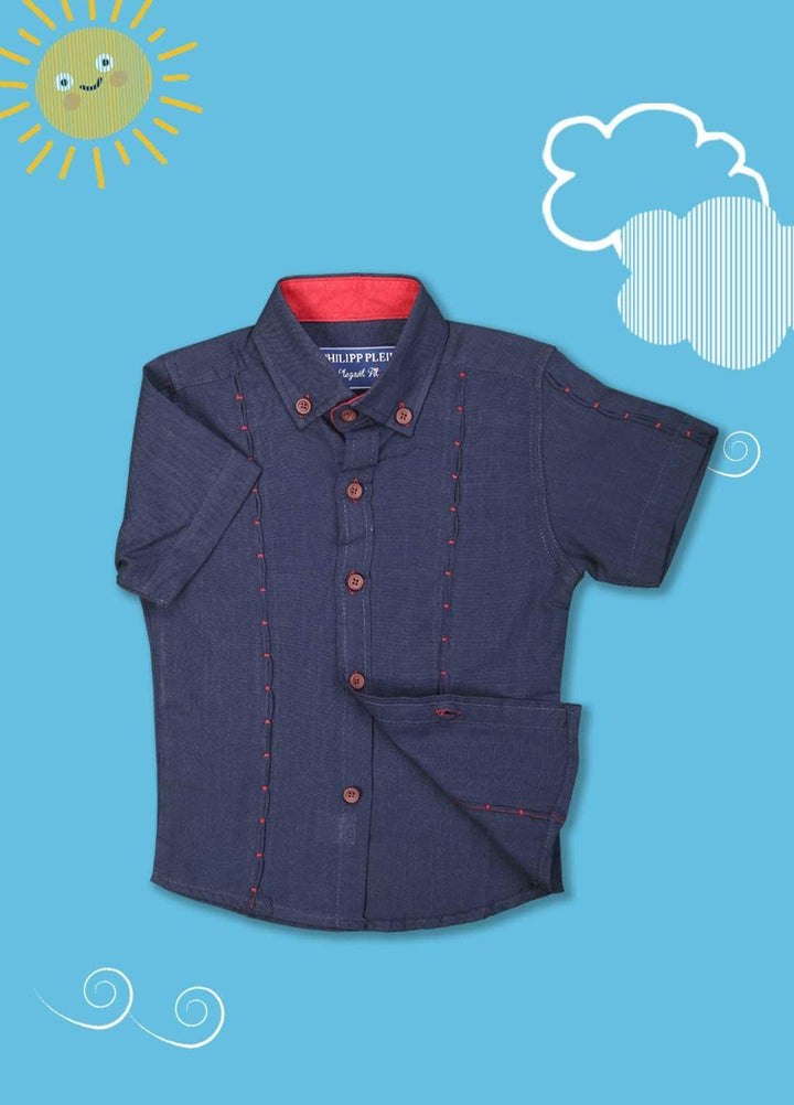 Sanaulla Exclusive Range Cotton Casual Shirts for Boys -  2005 Navy Blue