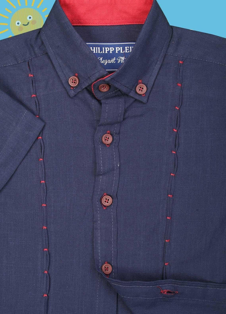 Sanaulla Exclusive Range Cotton Casual Shirts for Boys -  2005 Navy Blue