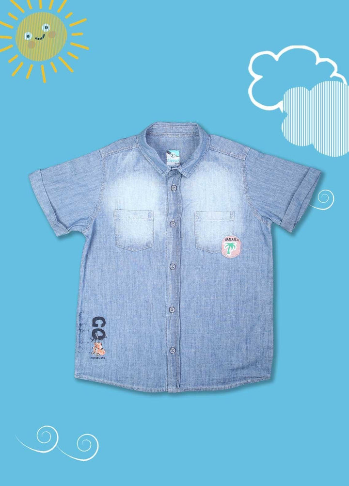 Sanaulla Exclusive Range Cotton Casual Boys Shirts -  D-503 Blue