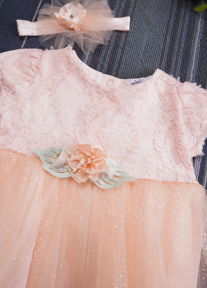 Sanaulla Exclusive Range  Fancy Frocks for Girls -  8-4003 Peach