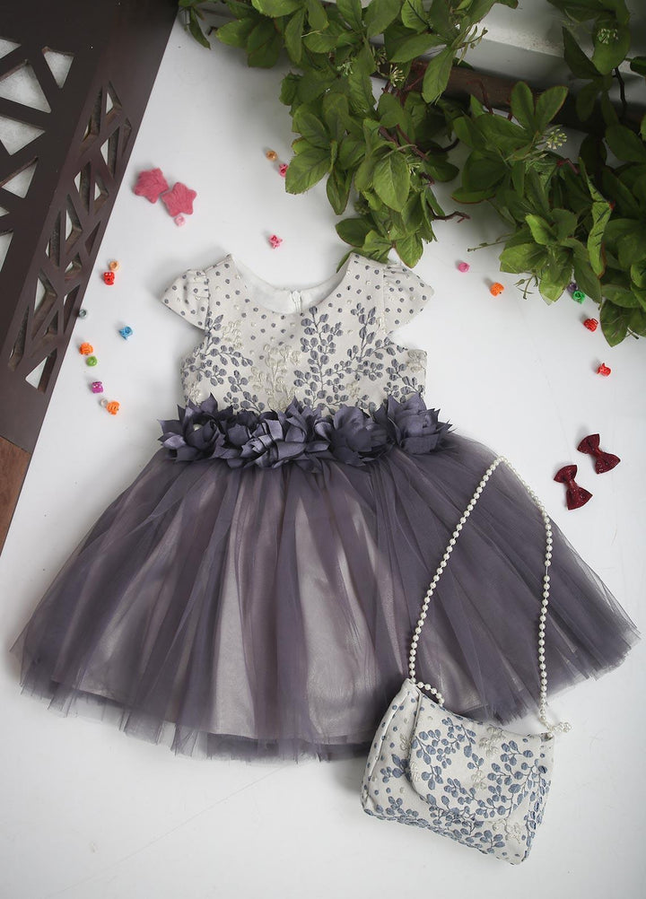 Sanaulla Exclusive Range  Fancy Girls Frocks -  8254 D-Grey