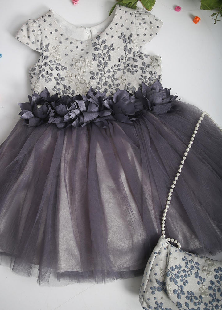 Sanaulla Exclusive Range  Fancy Girls Frocks -  8254 D-Grey