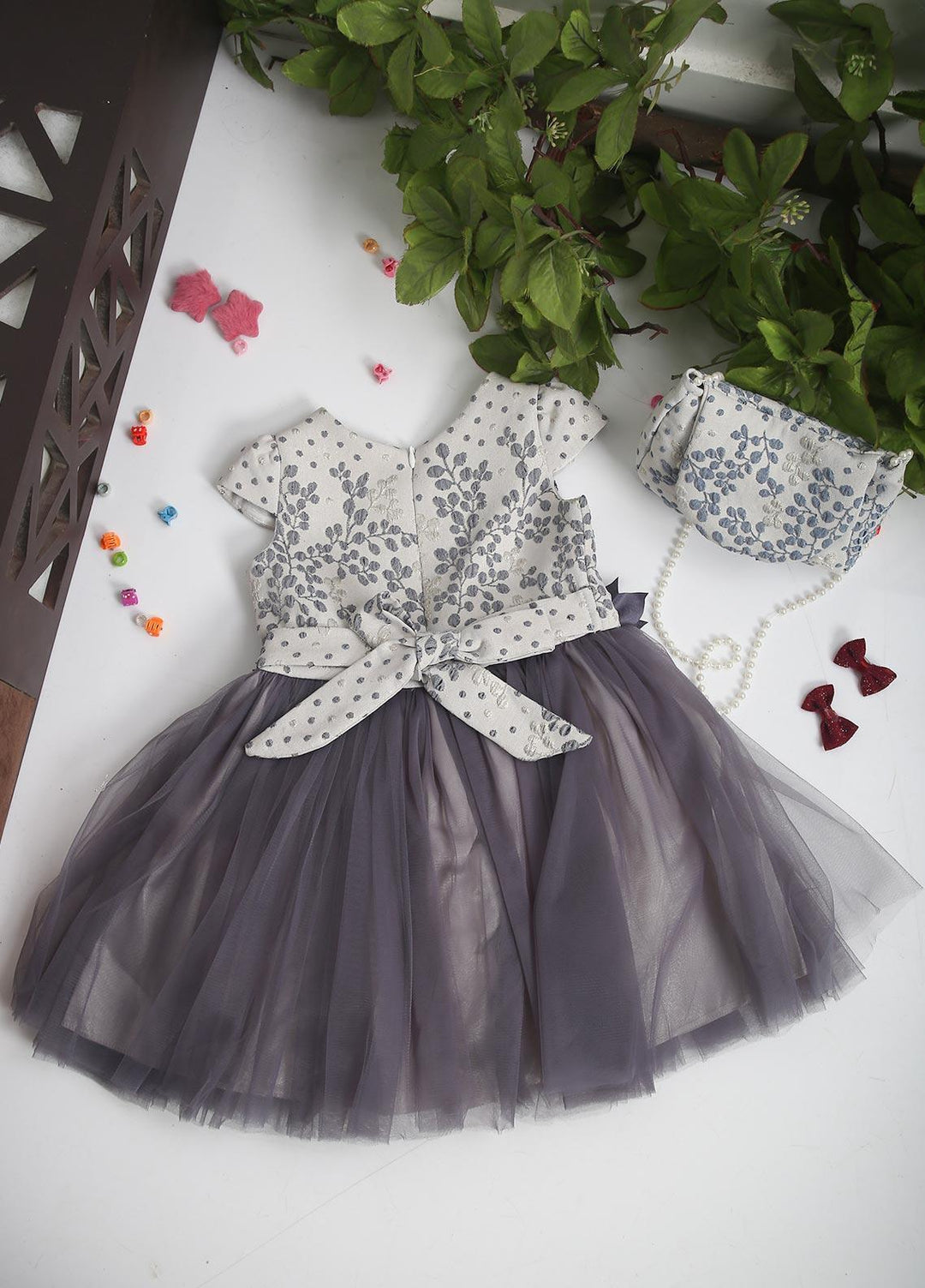 Sanaulla Exclusive Range  Fancy Girls Frocks -  8254 D-Grey