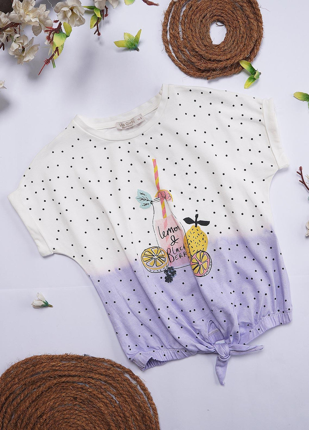 Sanaulla Exclusive Range Cotton Casual T-Shirts for Girls - Romper 6196 White & Purple