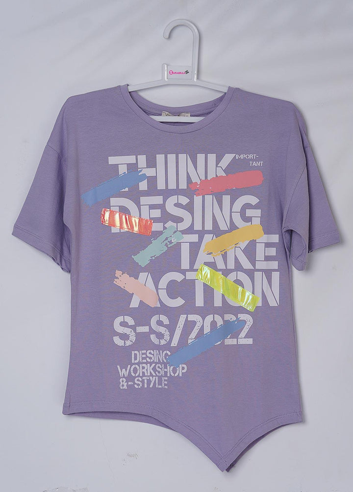 Sanaulla Exclusive Range Cotton Casual T-Shirts for Girls - 6139 Purple