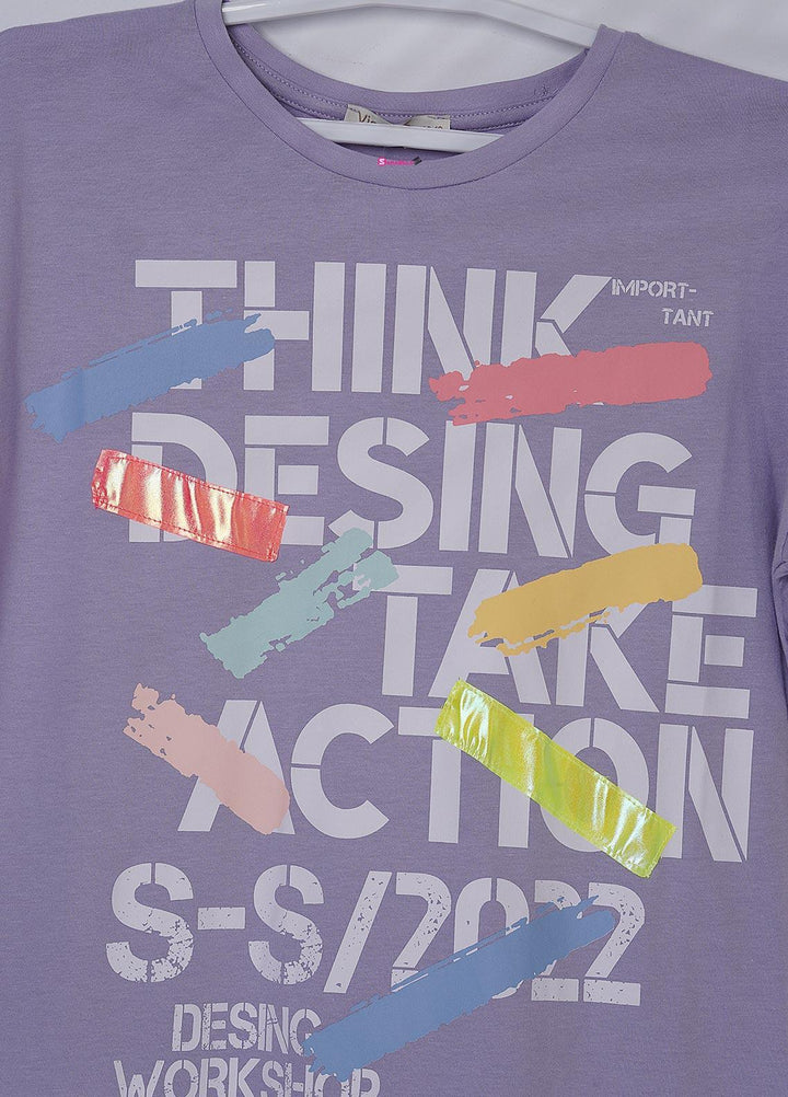 Sanaulla Exclusive Range Cotton Casual T-Shirts for Girls - 6139 Purple
