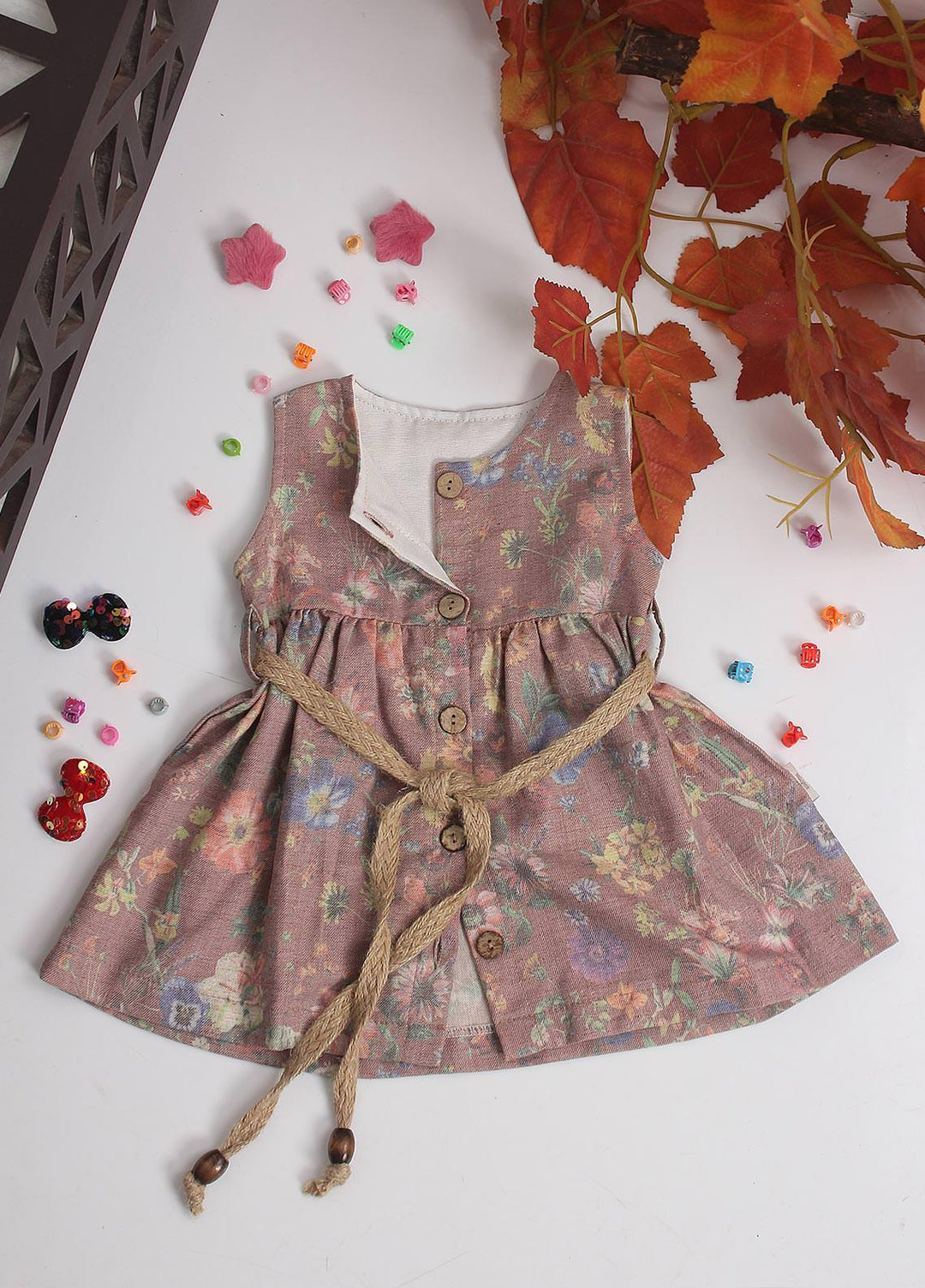 Sanaulla Exclusive Range Cotton Fancy Pret Frock for Girls -  1861 Brown