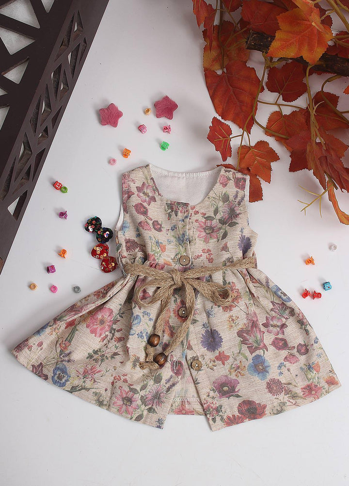 Sanaulla Exclusive Range Cotton Fancy Pret Frock for Girls -  1861 Fawn