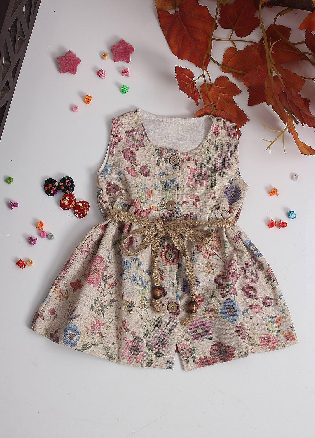Sanaulla Exclusive Range Cotton Fancy Pret Frock for Girls -  1861 Fawn