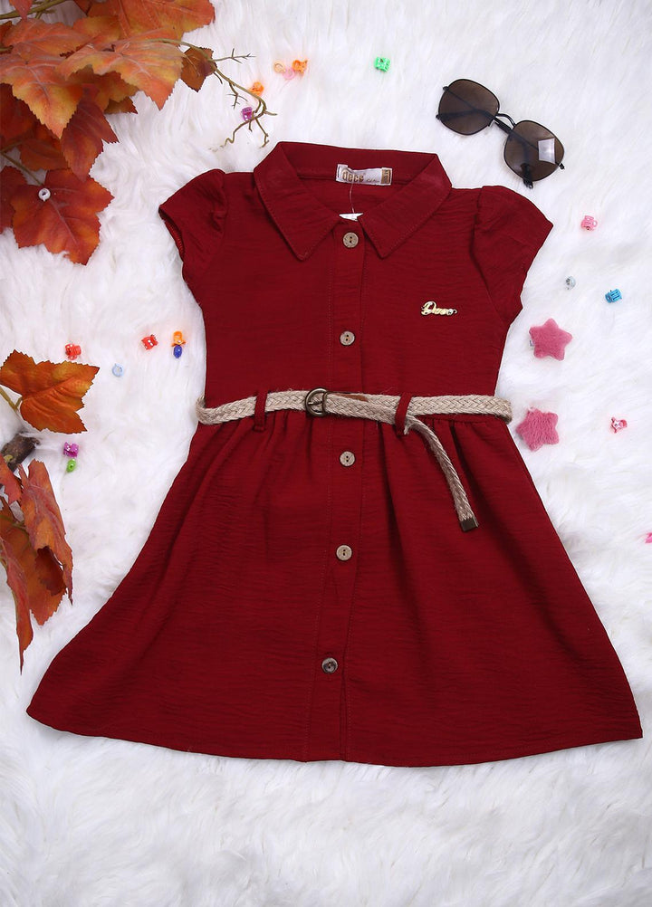 Sanaulla Exclusive Range Crepe Casual Girls Frocks -  99133 Maroon