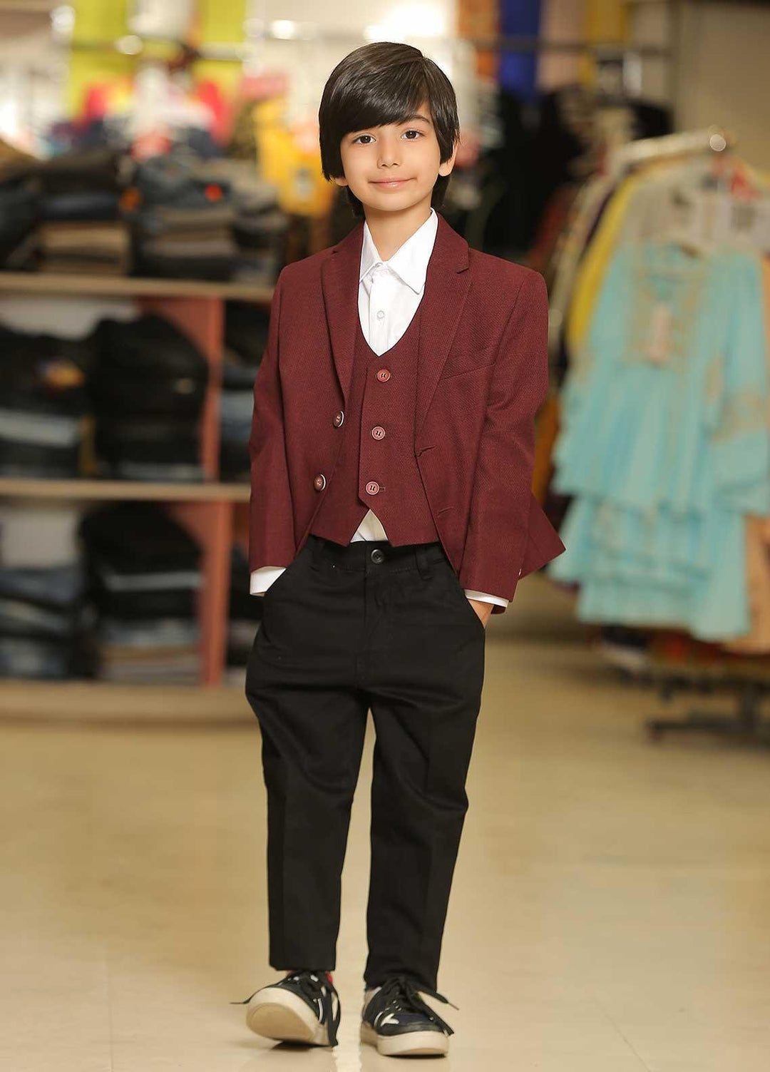 Sanaulla Exclusive Range  Formal Coat Suit for Boys -  1013102 Maroon