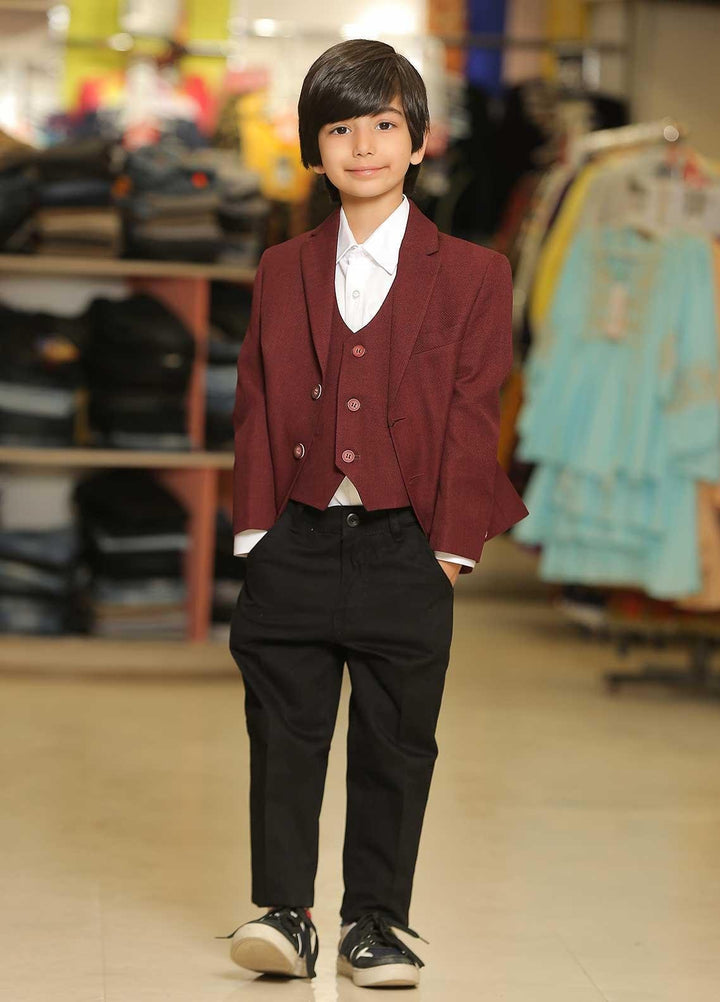 Sanaulla Exclusive Range  Formal Coat Suit for Boys -  1013102 Maroon