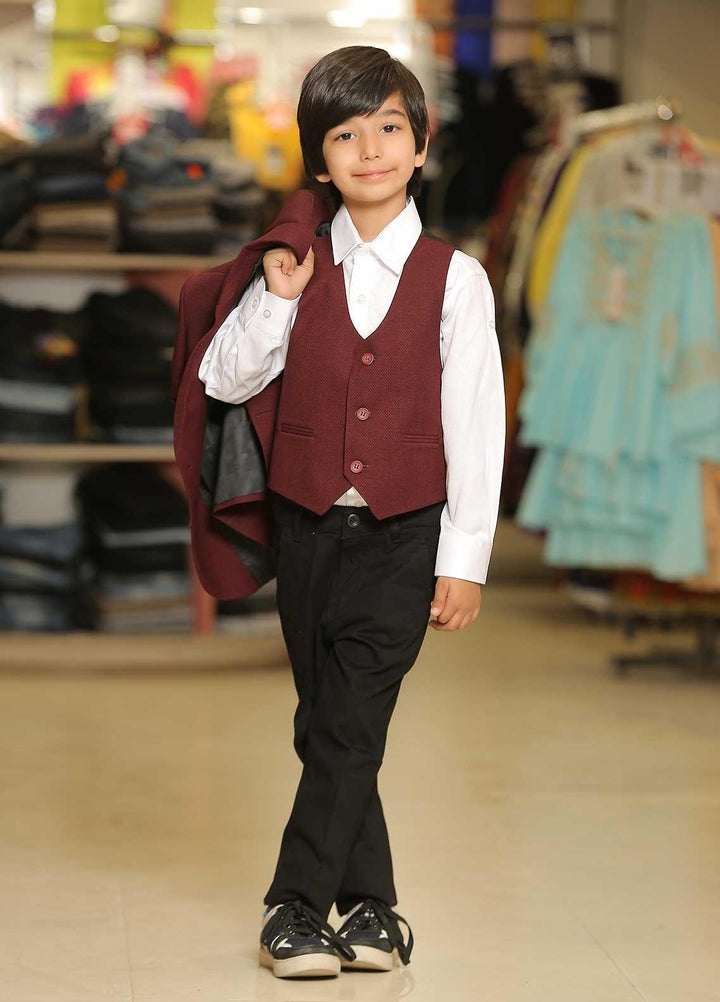 Sanaulla Exclusive Range  Formal Coat Suit for Boys -  1013102 Maroon