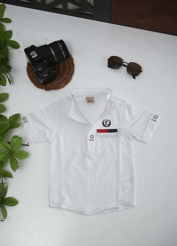 Sanaulla Exclusive Range Cotton Fancy Boys Shirts -  1016 White