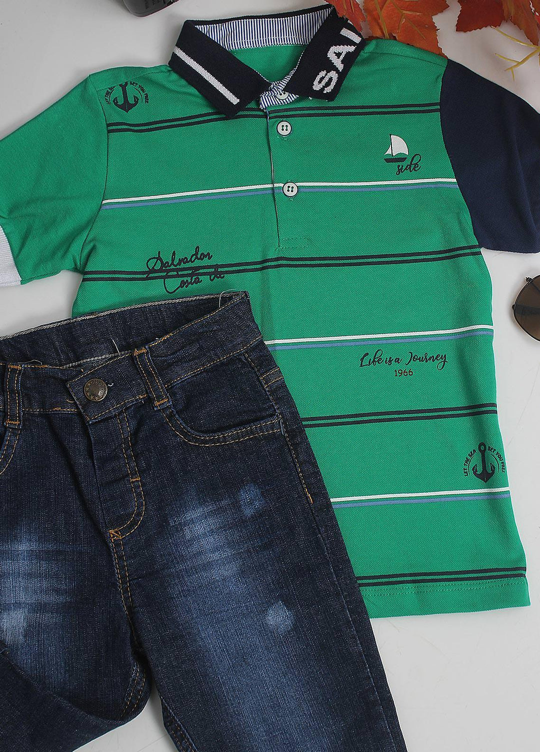 Sanaulla Exclusive Range Cotton Fancy Pret 2 Piece Suit for Boys -  2462 Green