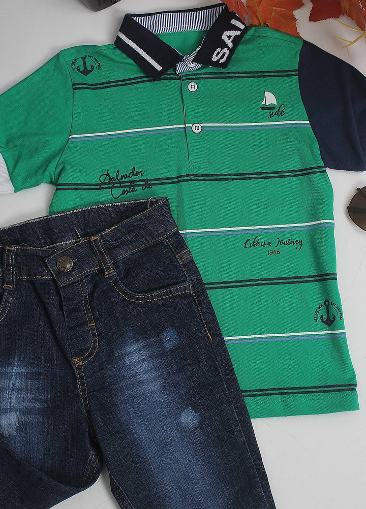Sanaulla Exclusive Range Cotton Fancy Pret 2 Piece Suit for Boys -  2462 Green