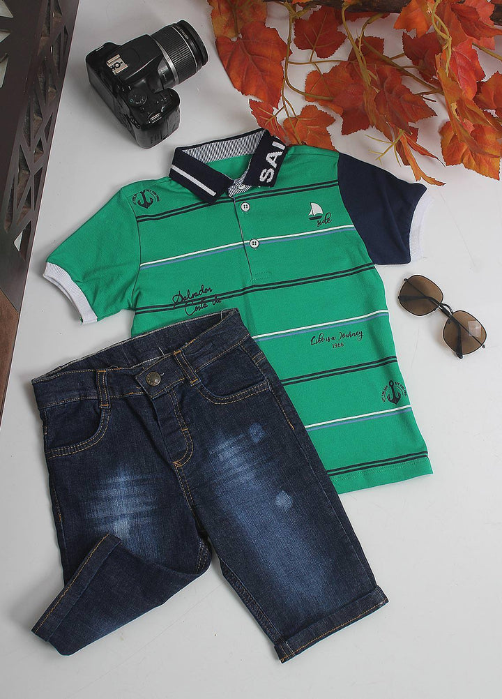 Sanaulla Exclusive Range Cotton Fancy Pret 2 Piece Suit for Boys -  2462 Green