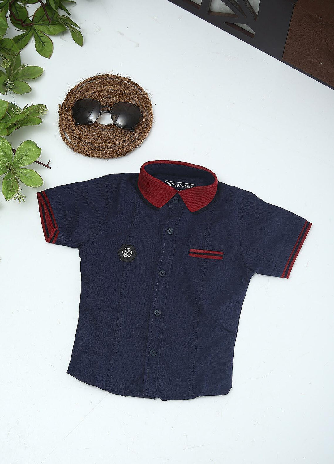 Sanaulla Exclusive Range Cotton Fancy Boys Shirts -  51 Navy Blue