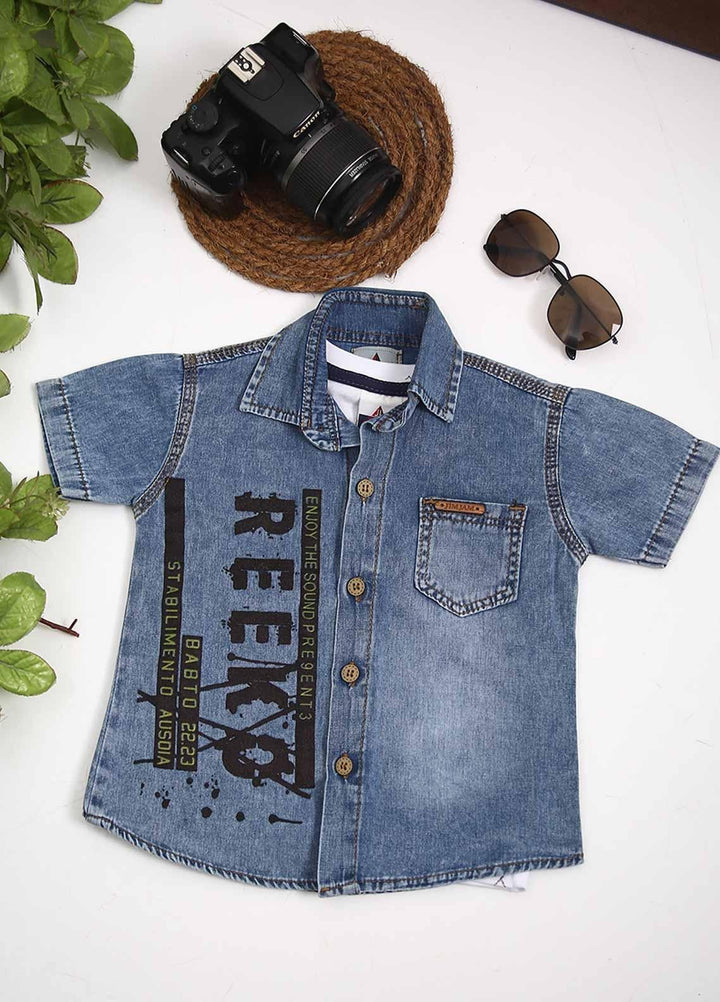 Sanaulla Exclusive Range Cotton Fancy Boys Shirts -  D-028-1 Blue