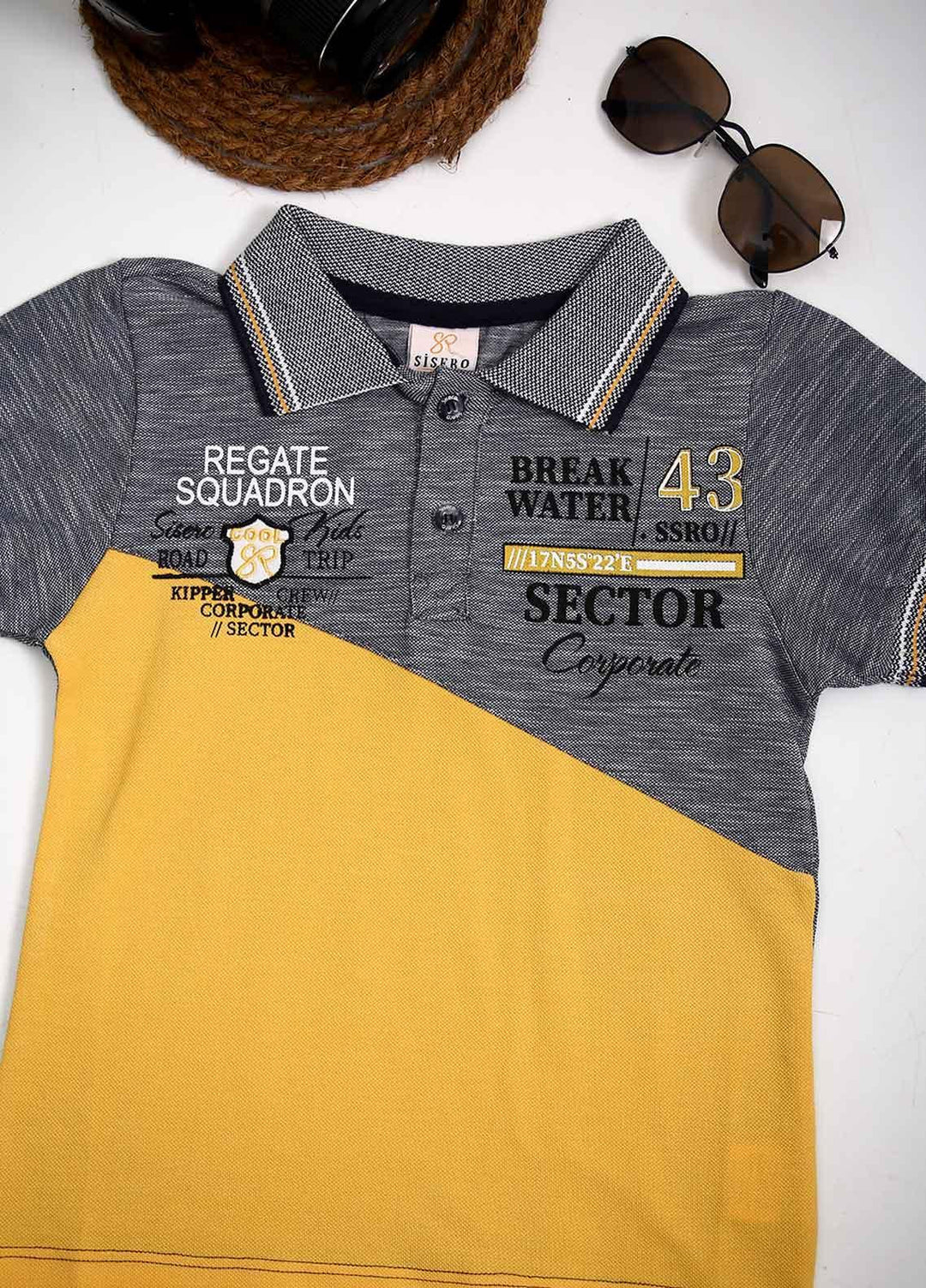 Sanaulla Exclusive Range Cotton Fancy Boys T-Shirts -  D-1004353 Grey Yellow